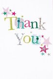 There is a soft happiness in this thank you card's design, as though each element was created to bring comfort and cheer to the heart of Plaistow. 'Thank You' appears in playful, colourful lettering-each letter sparkling silver, golden yellow, leaf green, or vivid blue-reminding one of the lively flower displays found at Plaistow's local markets. Patterned dots and stitched details suggest the kind of personal, handmade care you often see in gifts exchanged among neighbours along Green Gate. Scattered stars in pink, teal, and glowing silver float merrily around the words, conjuring a spirit of celebration on the tranquil white background. The overall arrangement feels light and uncluttered, with each element poised in gentle movement-like laughter drifting through open windows. This card evokes a warm sense of gratitude combined with a touch of whimsy, making it perfect for pairing with a bouquet-an effortless way to convey heartfelt appreciation, delivered right in the heart of Plaistow to brighten any special moment.